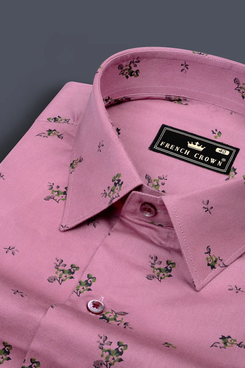 Opera Mauve Pink Flower Printed Chambray Shirt 1