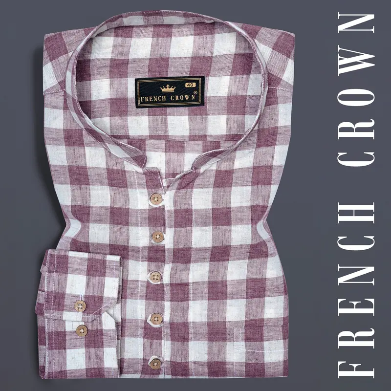Opium Pink With White Plaid Luxurious Linen Kurta Shirt 1