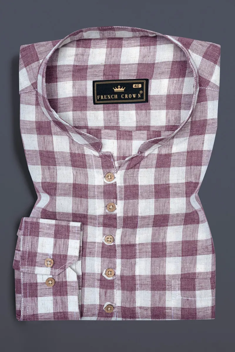 Opium Pink With White Plaid Luxurious Linen Kurta Shirt 2