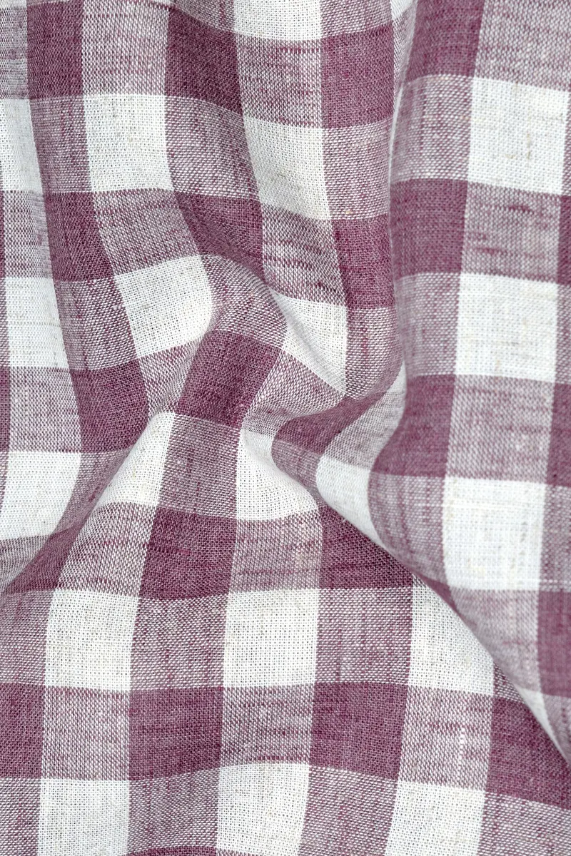 Opium Pink With White Plaid Luxurious Linen Kurta Shirt 3