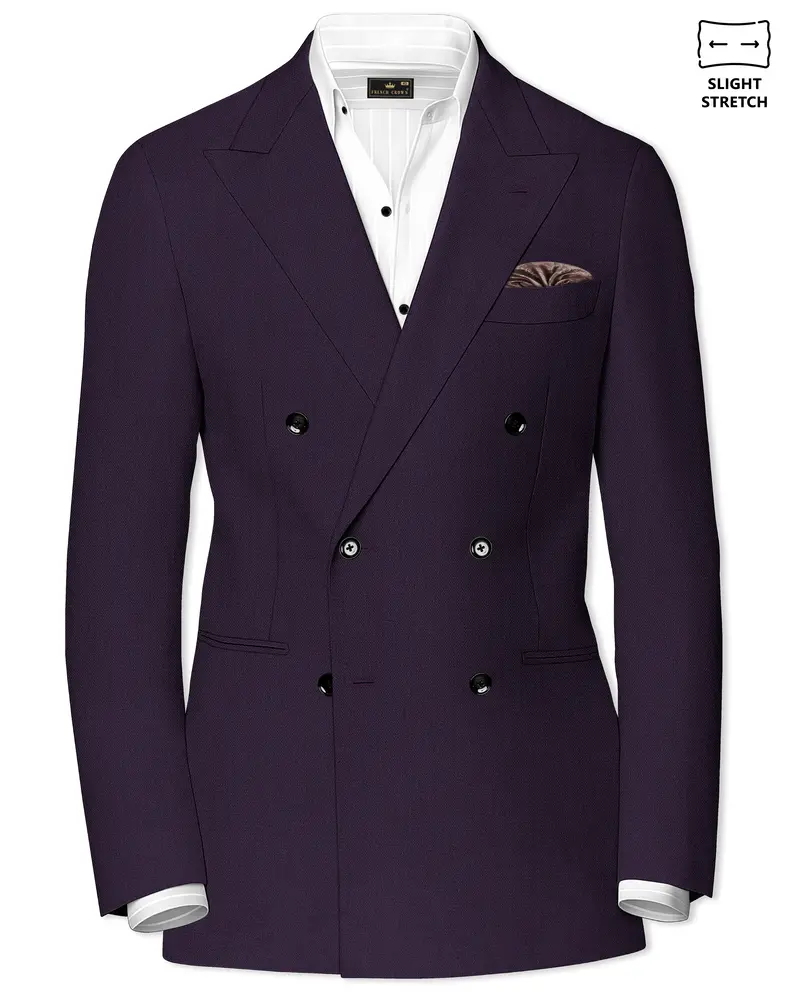 Opulent-Bastille Purple Diamond Textured Wool Rich Slight Stretch Double Breasted Blazer 1