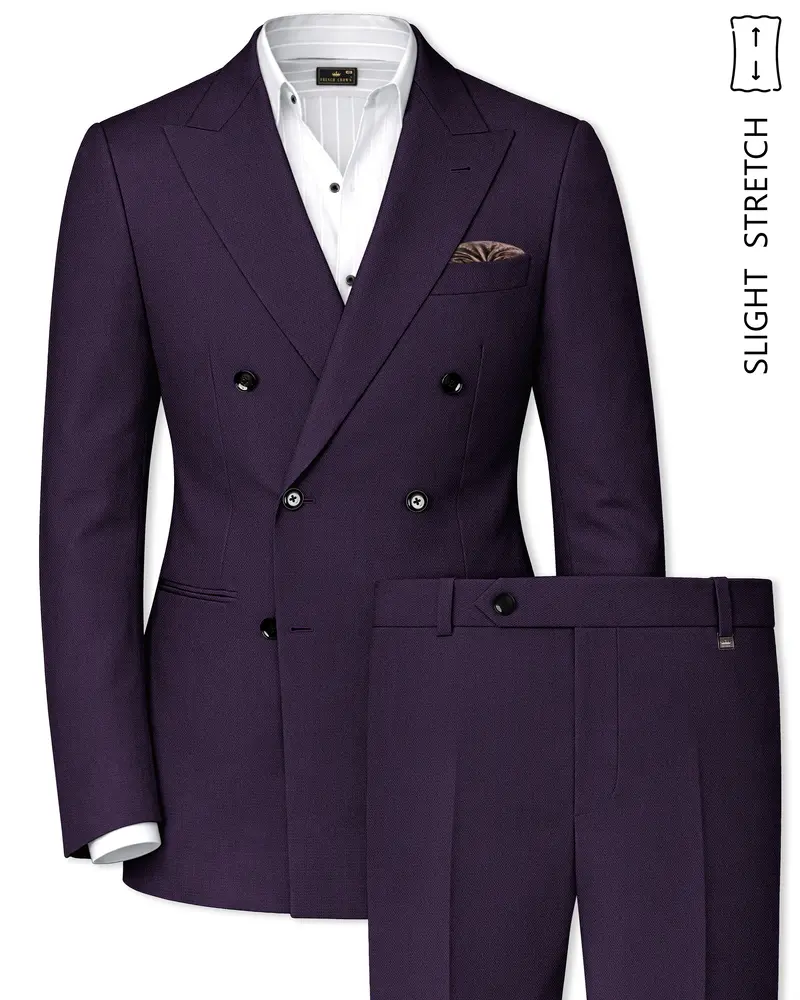Opulent-Bastille Purple Diamond Textured Wool Rich Slight Stretch Double Breasted Suit 1