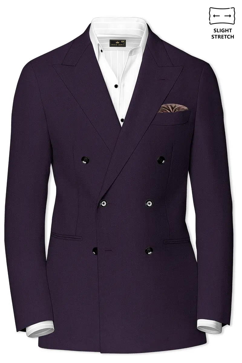 Opulent-Bastille Purple Diamond Textured Wool Rich Slight Stretch Double Breasted Suit 10