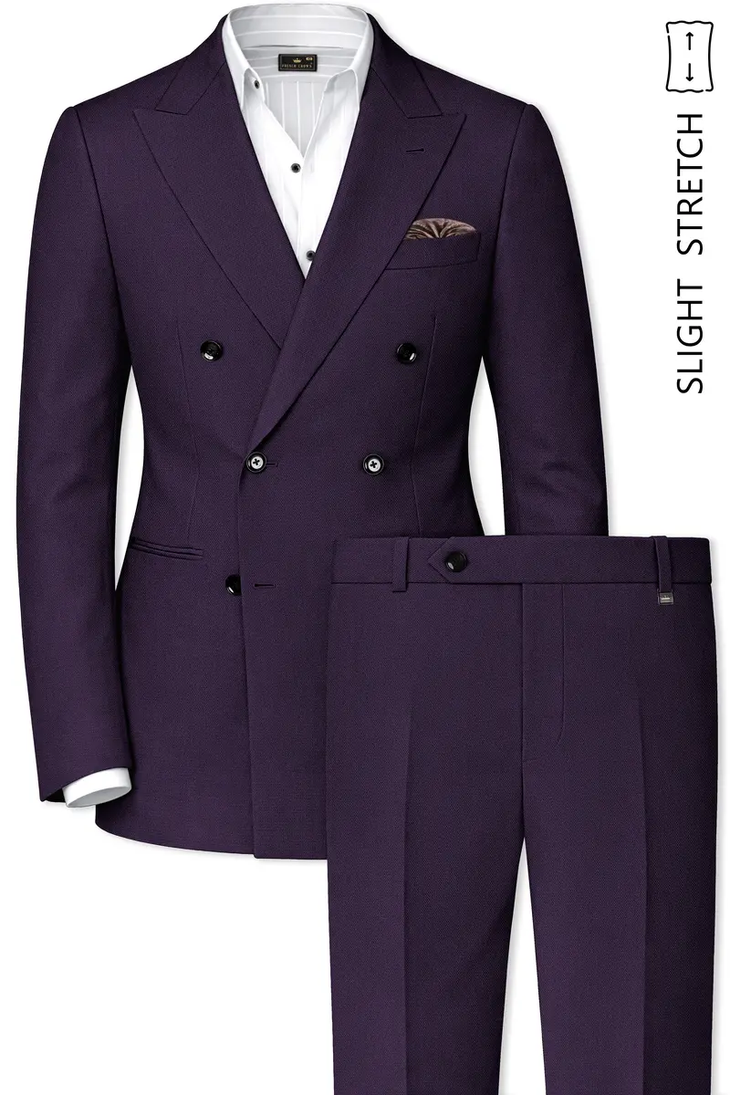 Opulent-Bastille Purple Diamond Textured Wool Rich Slight Stretch Double Breasted Suit 2