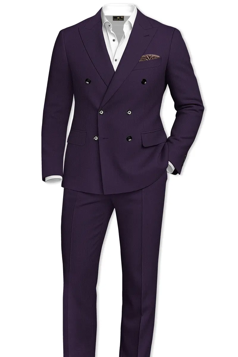 Opulent-Bastille Purple Diamond Textured Wool Rich Slight Stretch Double Breasted Suit 4