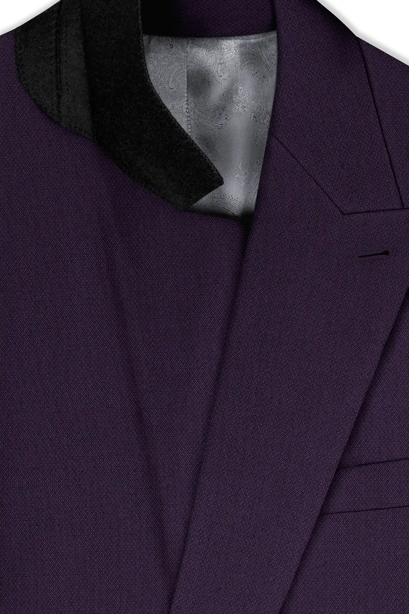 Opulent-Bastille Purple Diamond Textured Wool Rich Slight Stretch Double Breasted Suit 5