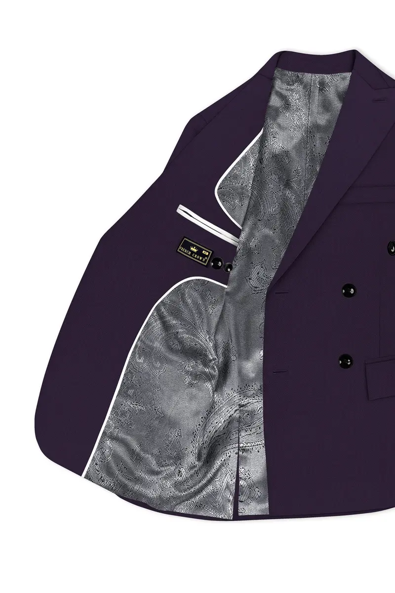 Opulent-Bastille Purple Diamond Textured Wool Rich Slight Stretch Double Breasted Suit 6