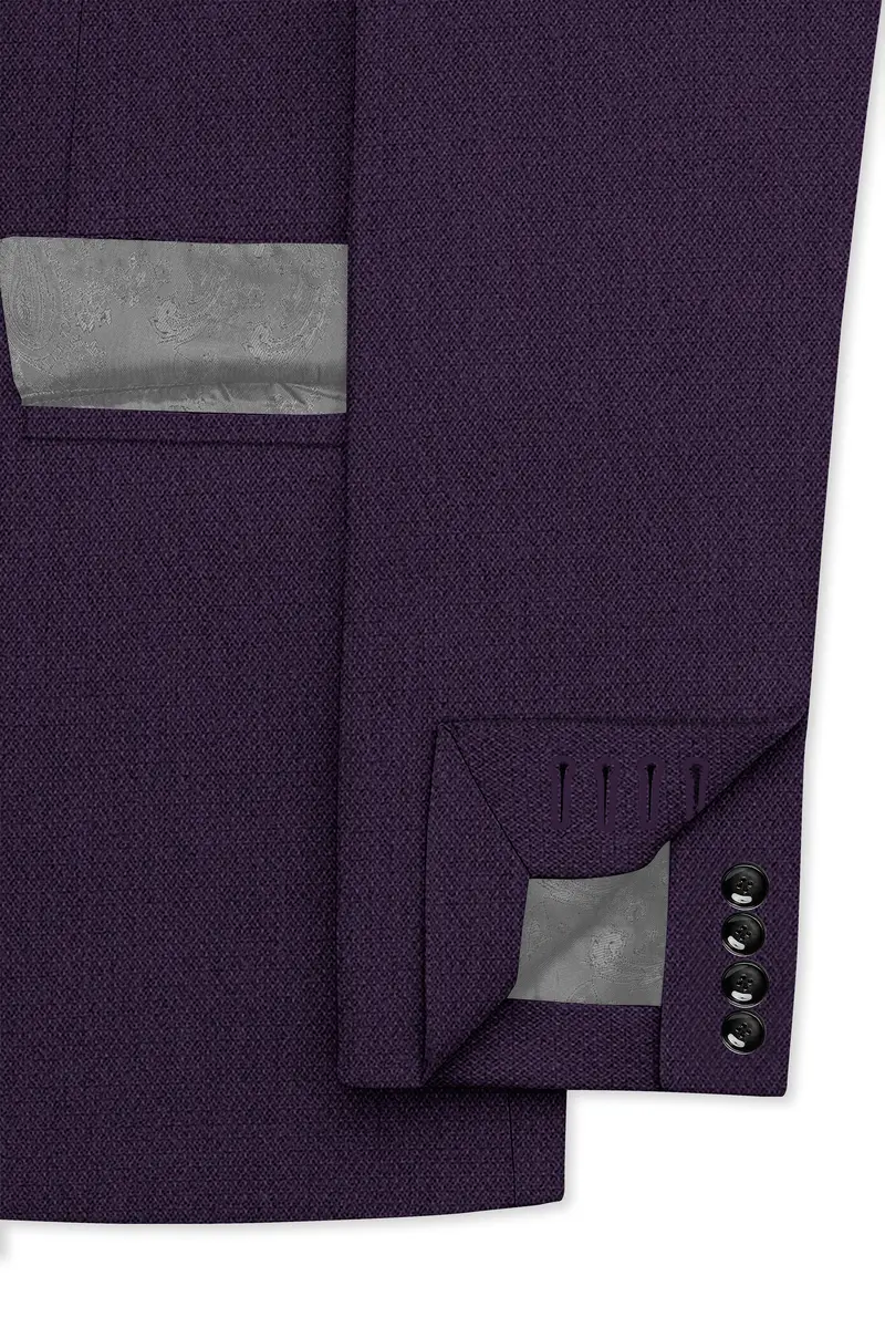 Opulent-Bastille Purple Diamond Textured Wool Rich Slight Stretch Double Breasted Suit 7