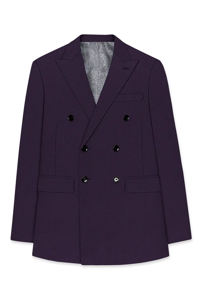 Opulent-Bastille Purple Diamond Textured Wool Rich Slight Stretch Double Breasted Suit 8
