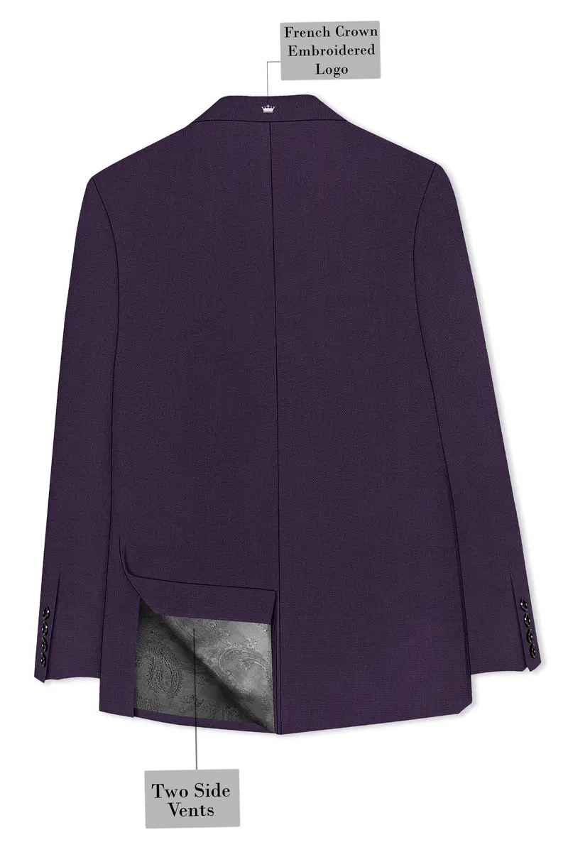 Opulent-Bastille Purple Diamond Textured Wool Rich Slight Stretch Double Breasted Suit 9