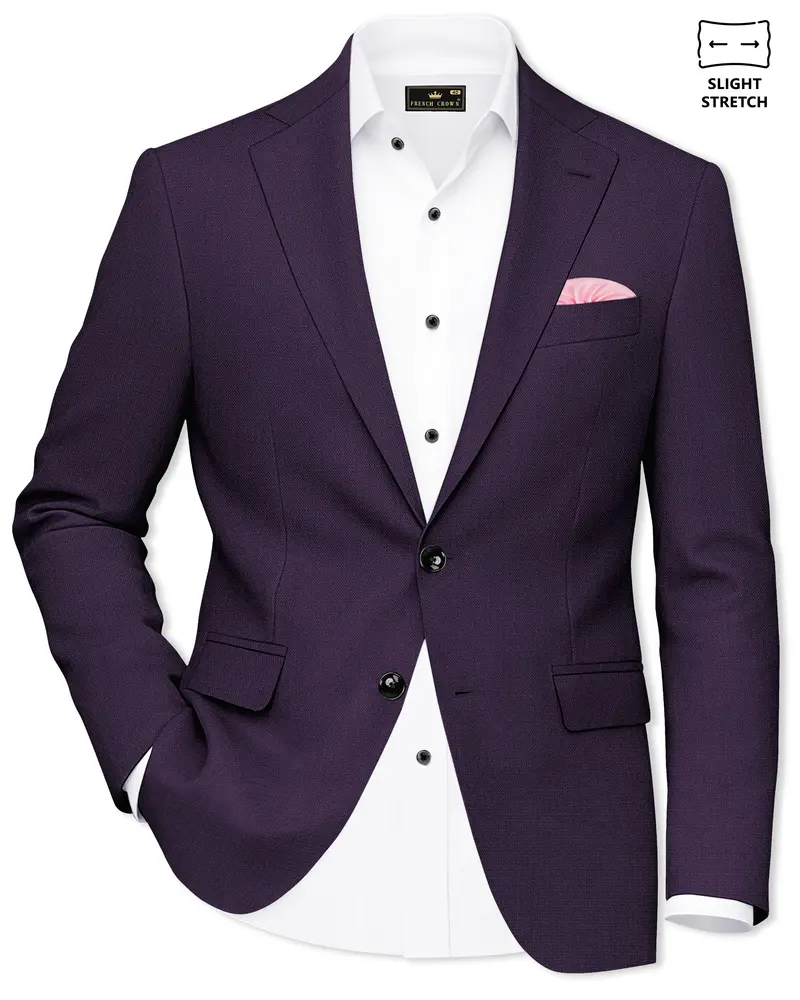 Opulent-Bastille Purple Diamond Textured Wool Rich Slight Stretch Single Breasted Blazer 1