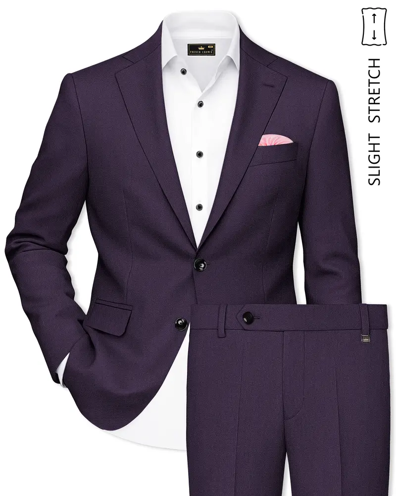 Opulent-Bastille Purple Diamond Textured Wool Rich Slight Stretch Single Breasted Suit 1