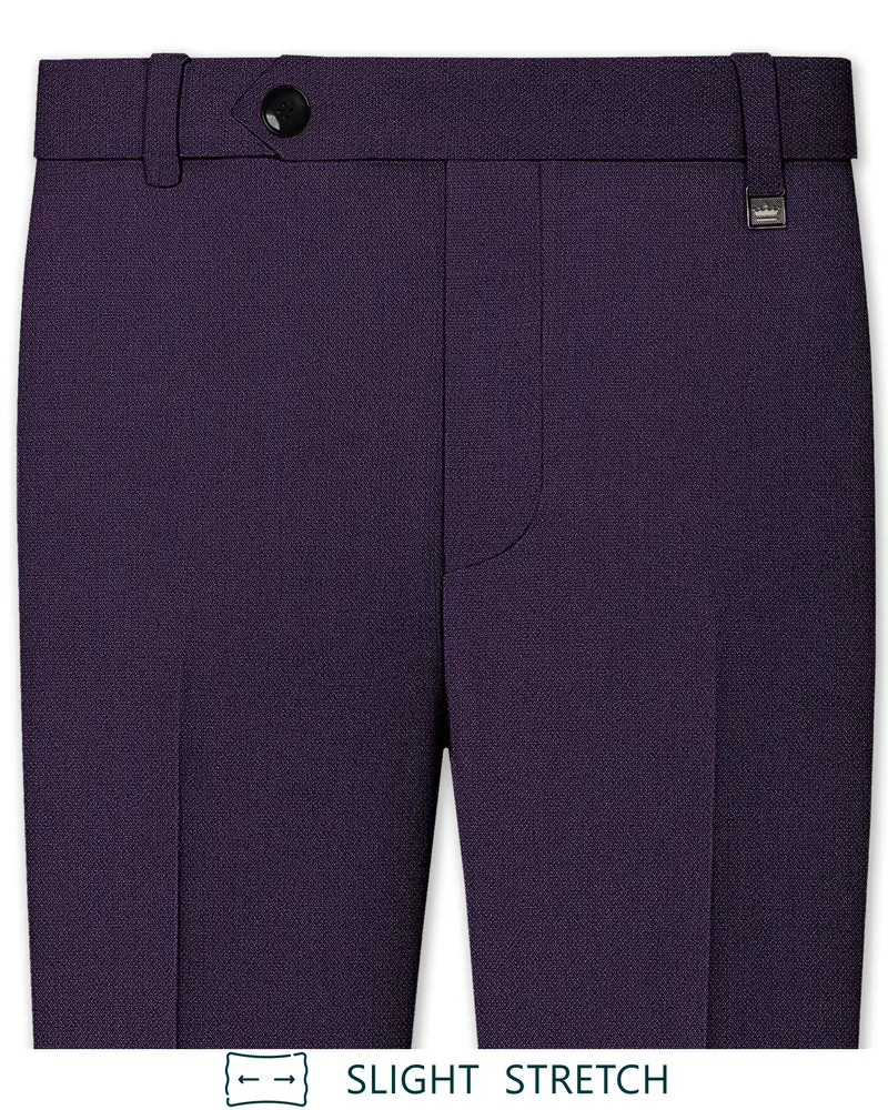 Opulent-Bastille Purple Diamond Textured Wool Rich Slight Stretch Waistband Pant 1
