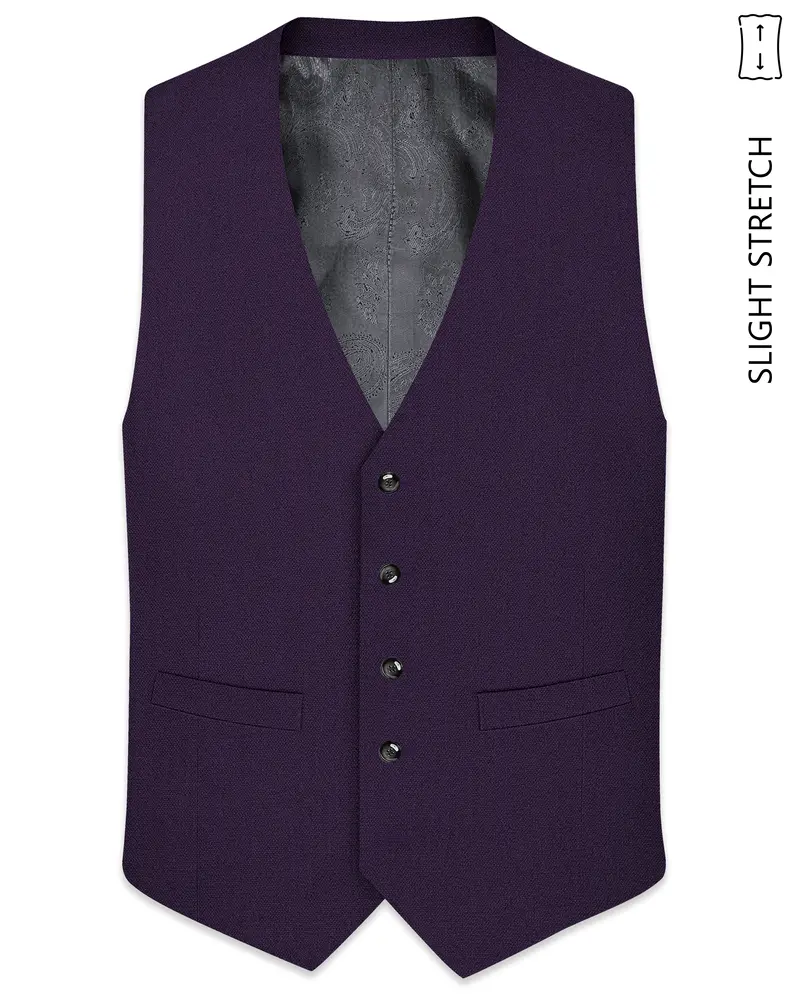 Opulent-Bastille Purple Diamond Textured Wool Rich Slight Stretch Waistcoat 1