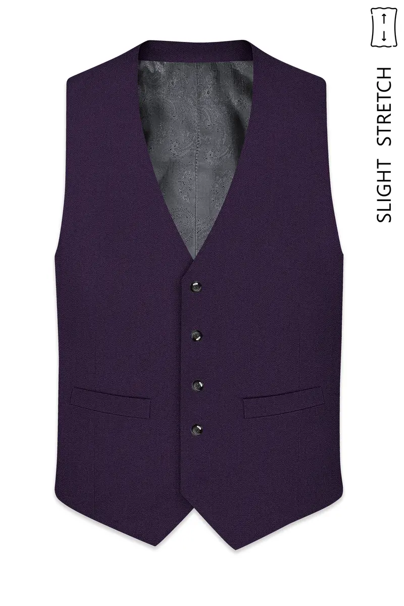 Opulent-Bastille Purple Diamond Textured Wool Rich Slight Stretch Waistcoat 2