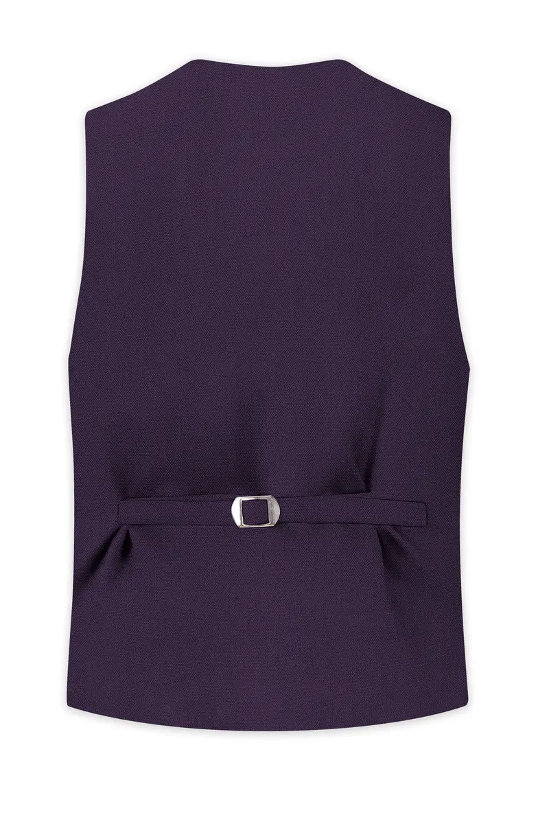 Opulent-Bastille Purple Diamond Textured Wool Rich Slight Stretch Waistcoat 4