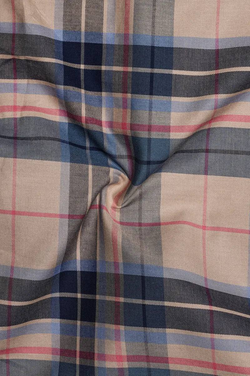 Opulor-Midnight Blue And Sandrift Cream Plaid Twill Premium Cotton Semi Formal Shirt 3