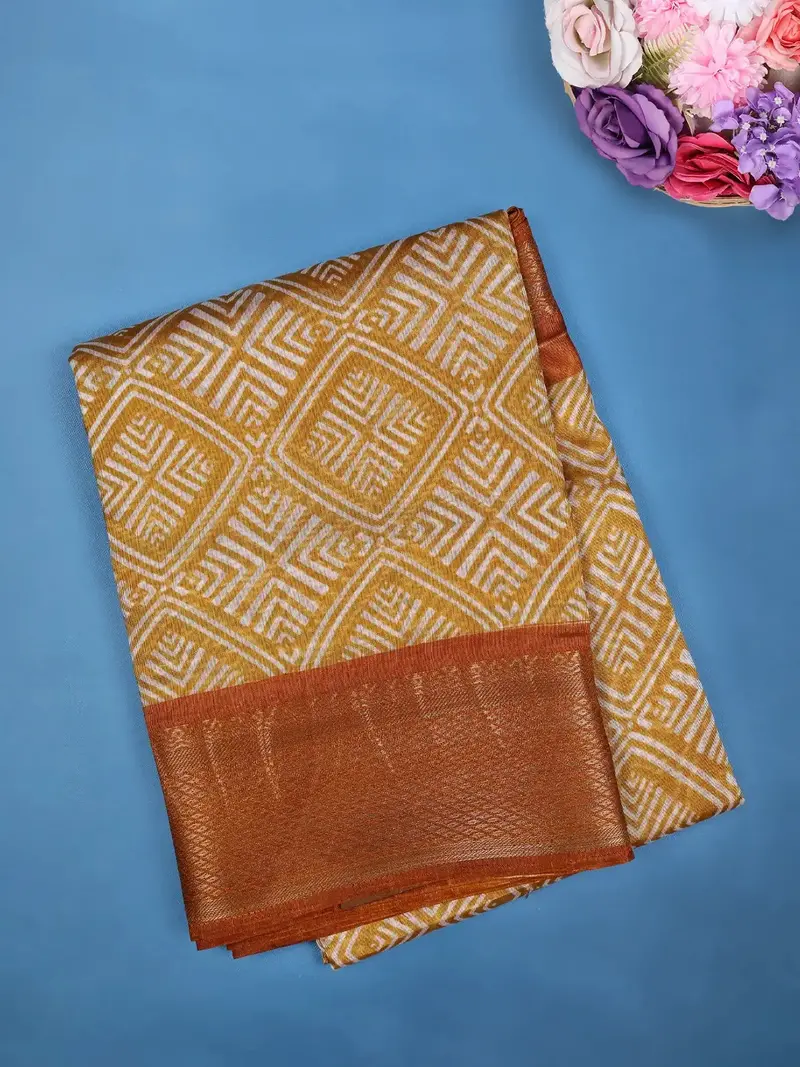 Orange Abstract Designed Fancy Cotton Saree 1