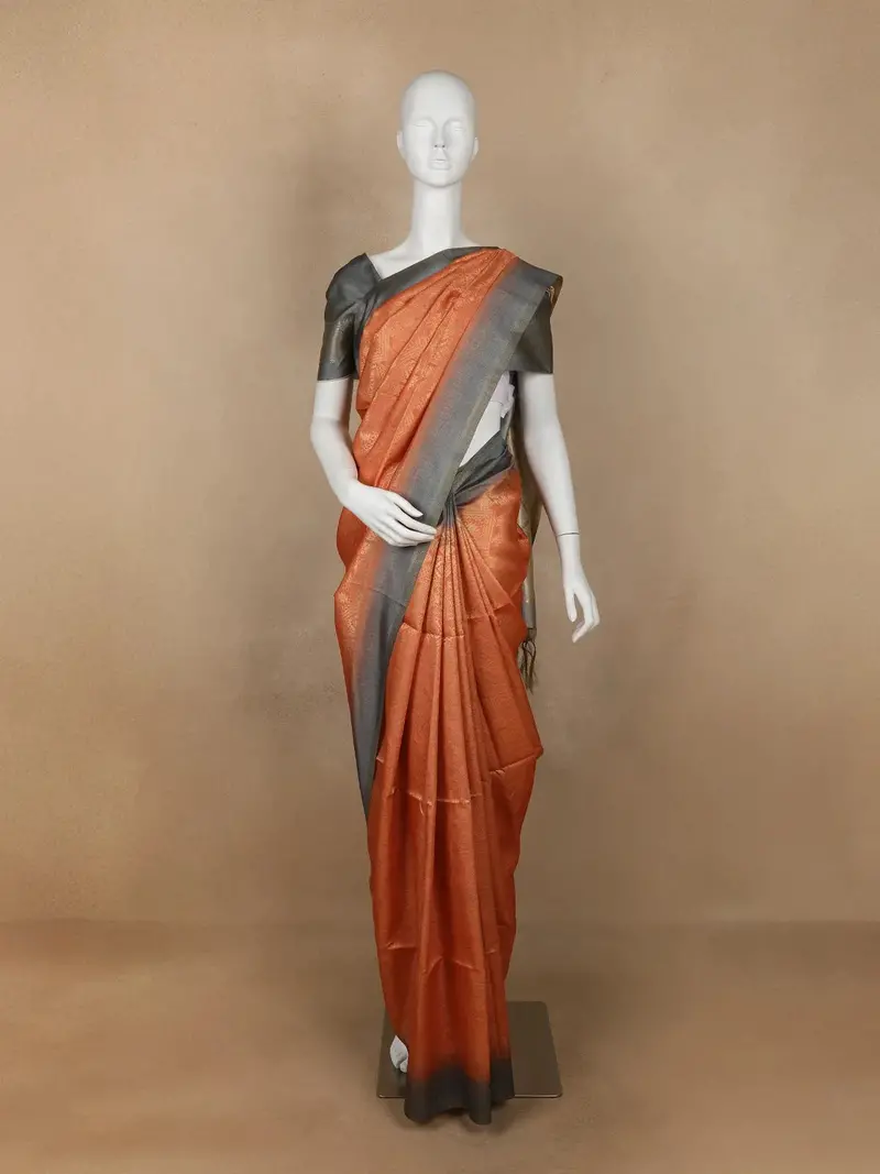 Orange Abstract Designed Semi Tussar Silk Saree 1