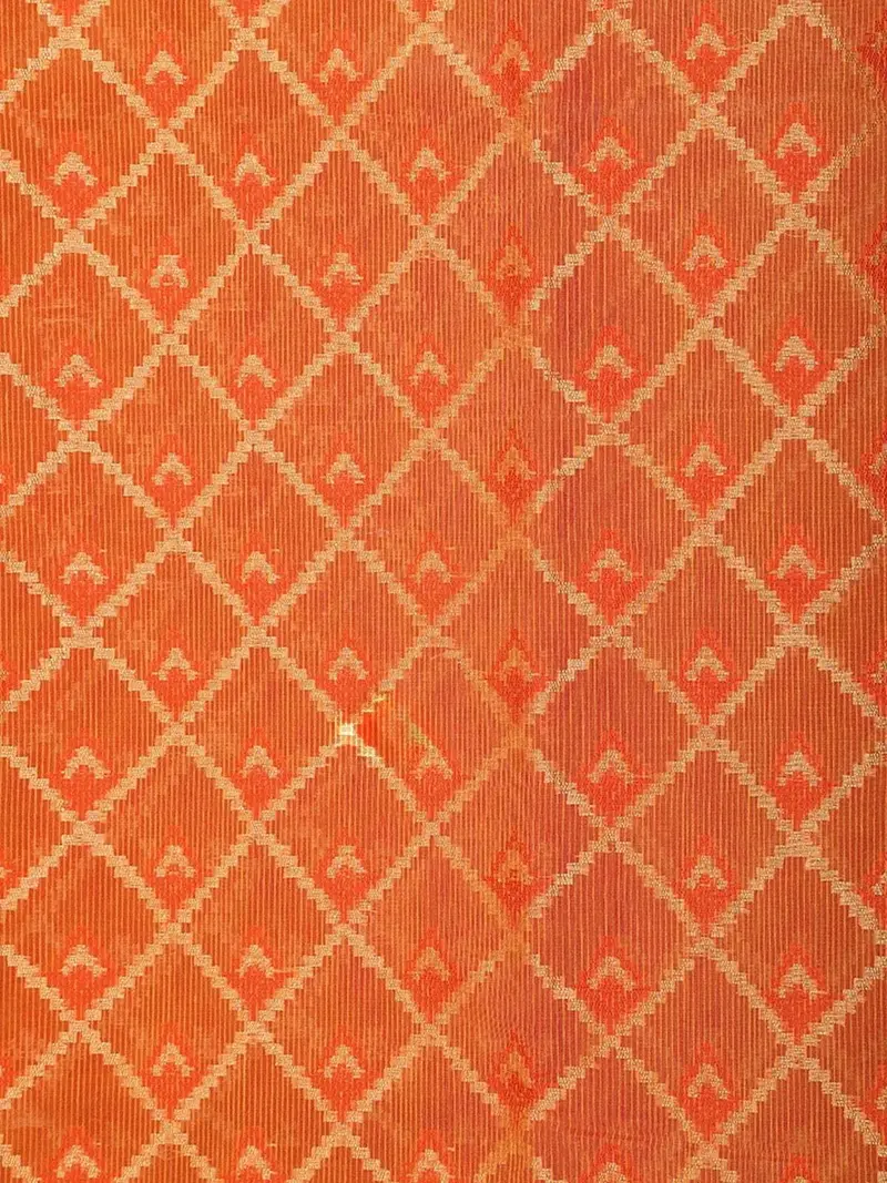 Orange Art Silk Saree With Diagonal Checks Design On The Body With Zari Border 2