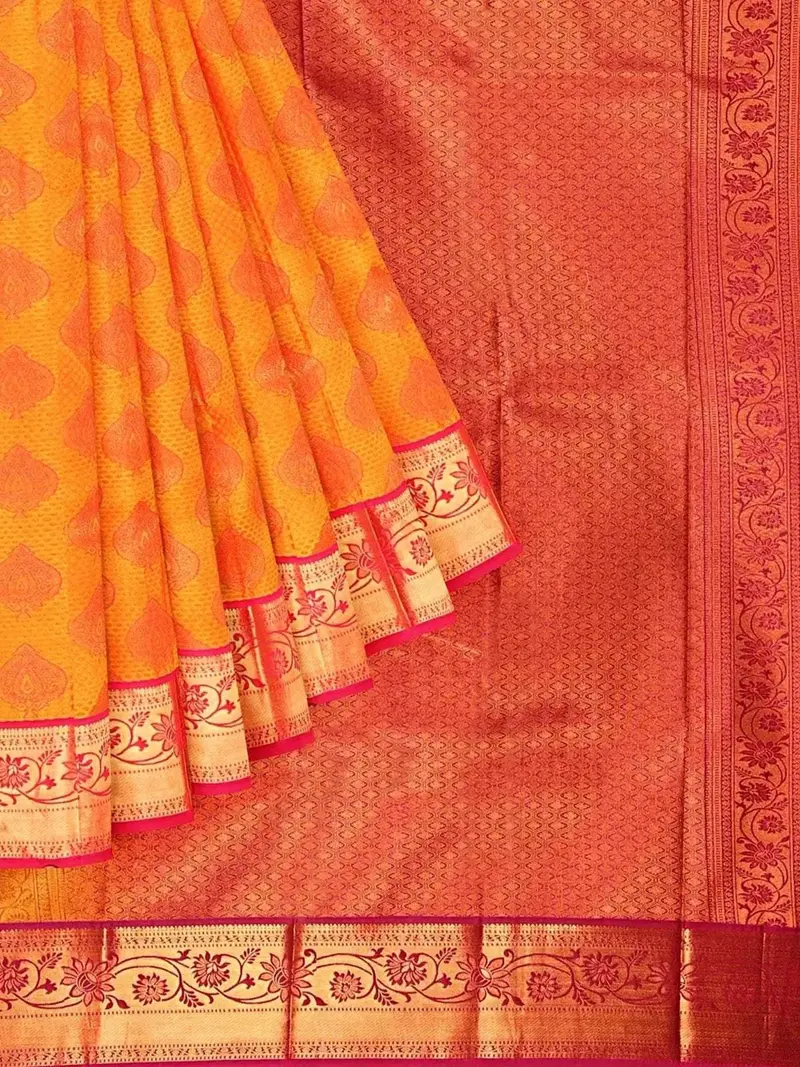 Orange Art Silk Saree With Floral Motif On The Body With Contrast Zari Border 1