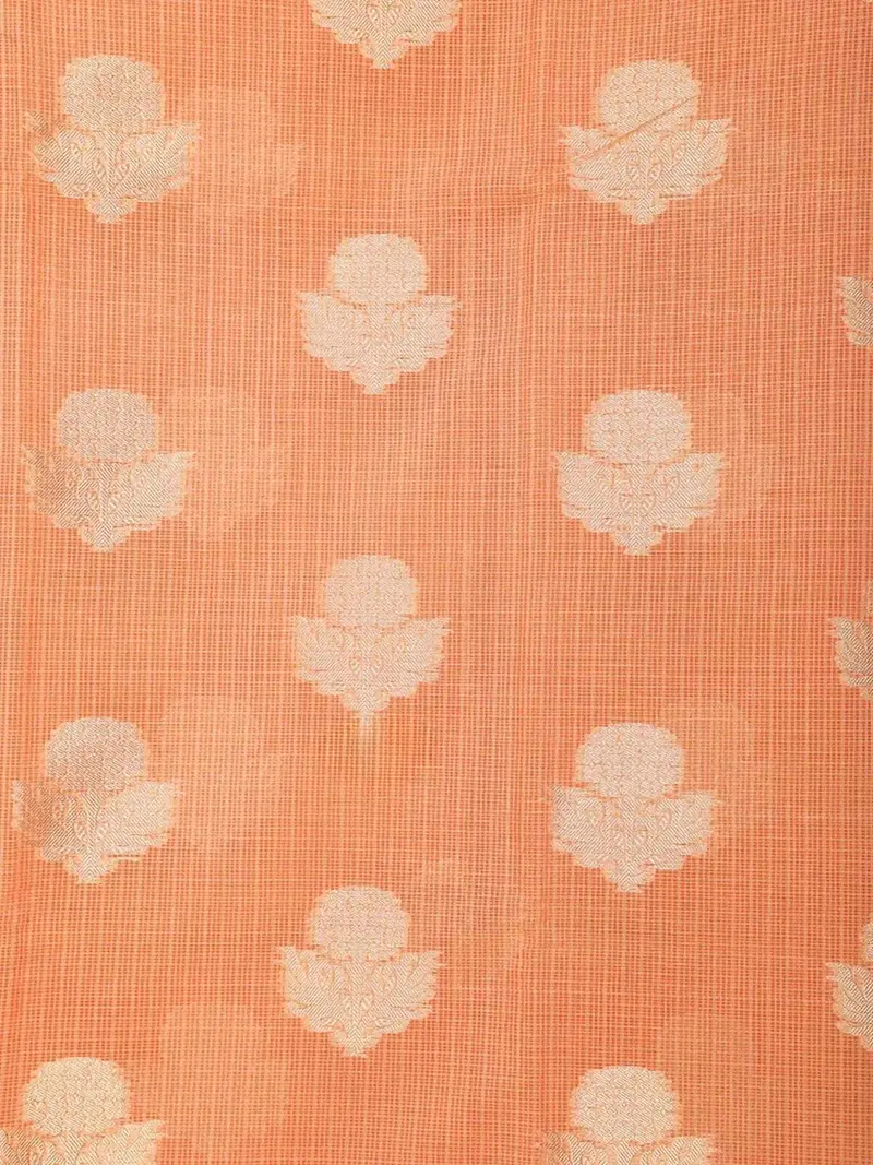 Orange Art Silk Saree With Grid Floral Design On The Body With Designed Border 2