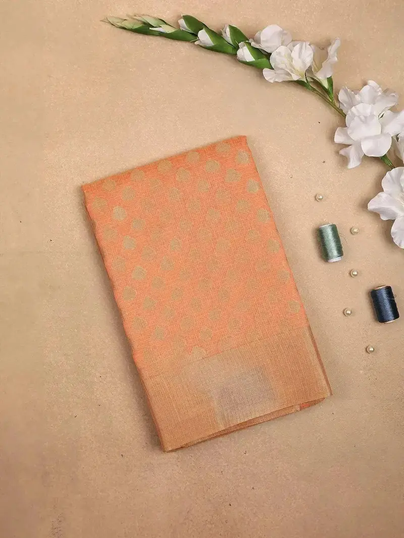Orange Art Silk Saree With Small Leaf Design On The Body With Matching Border 1