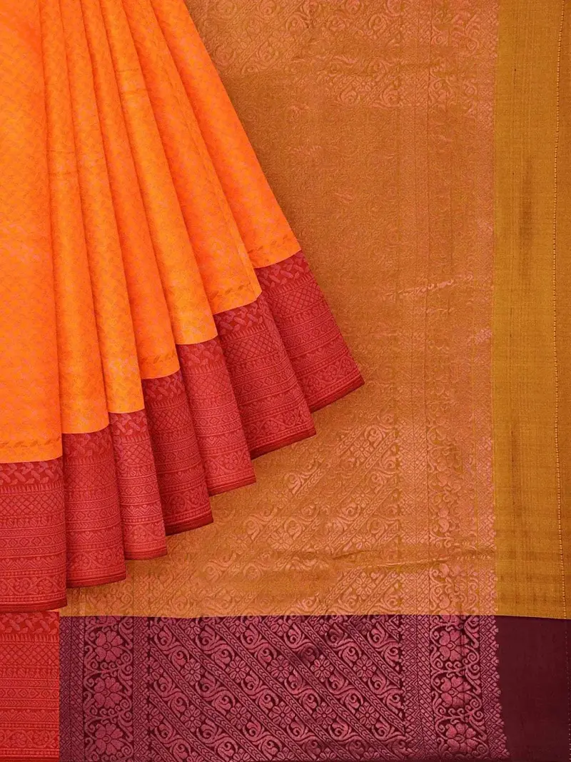 Orange Art Silk Saree With Zari Butta On The Body And Contrast Border 1