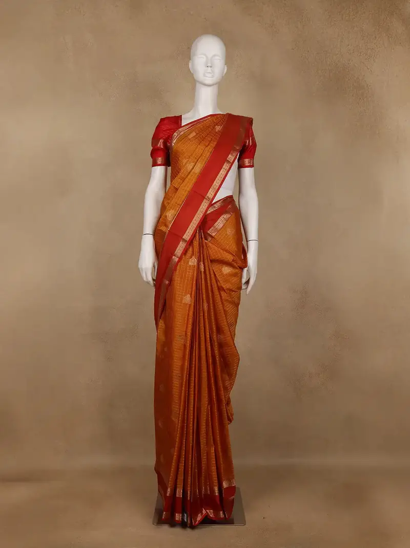 Orange Bird Designed Silk Saree 1