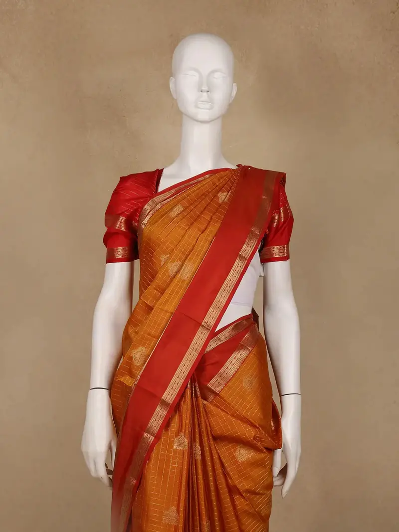 Orange Bird Designed Silk Saree 2
