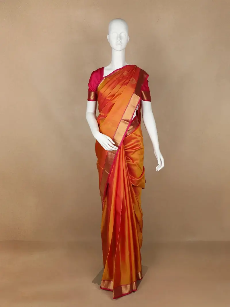 Orange Butta Motif Pure Kanchipuram Silk Saree 1