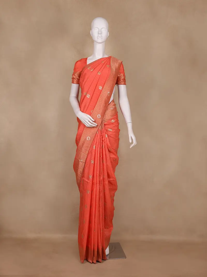 Orange Butta Woven Design Banarasi Silk Saree 1