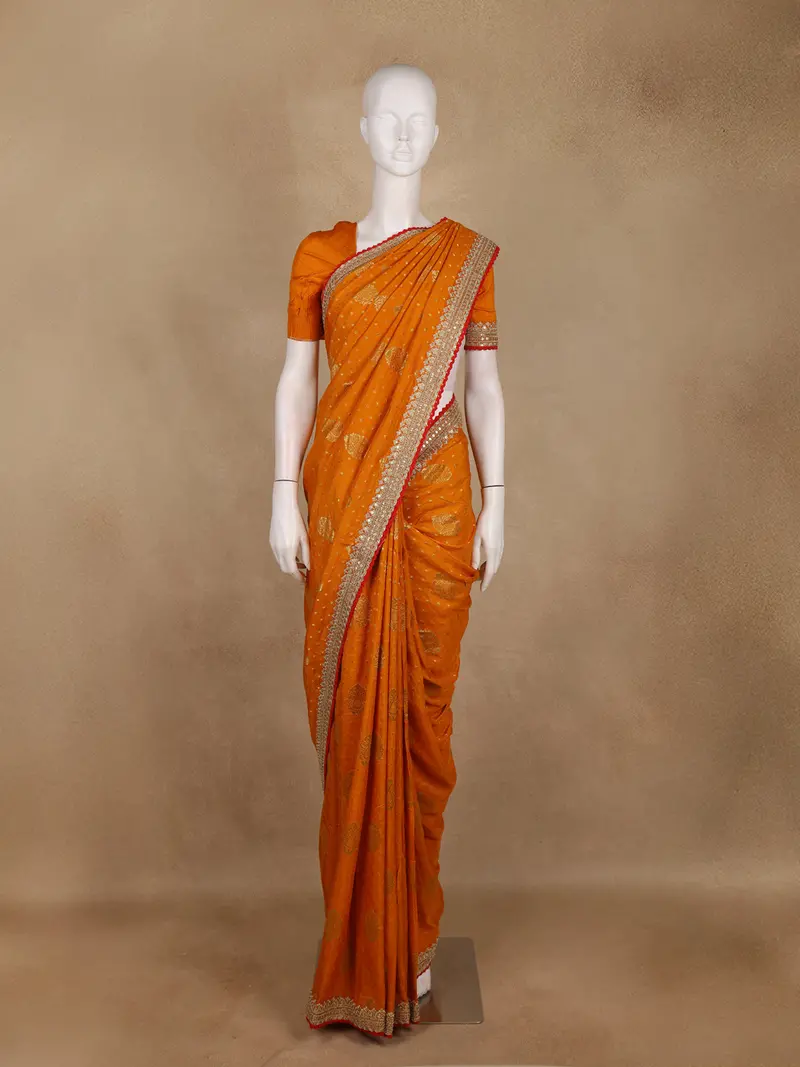 Orange Butta Woven Design Banarasi Silk Saree 1