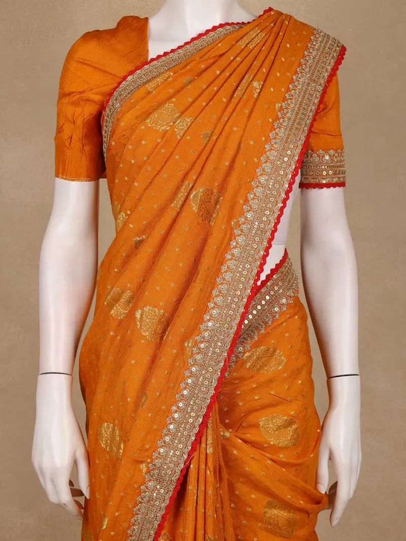 Orange Butta Woven Design Banarasi Silk Saree 2