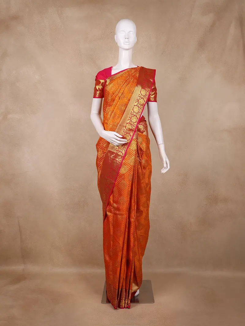 Orange Butta Woven Design Kanchipuram Silk Saree 1