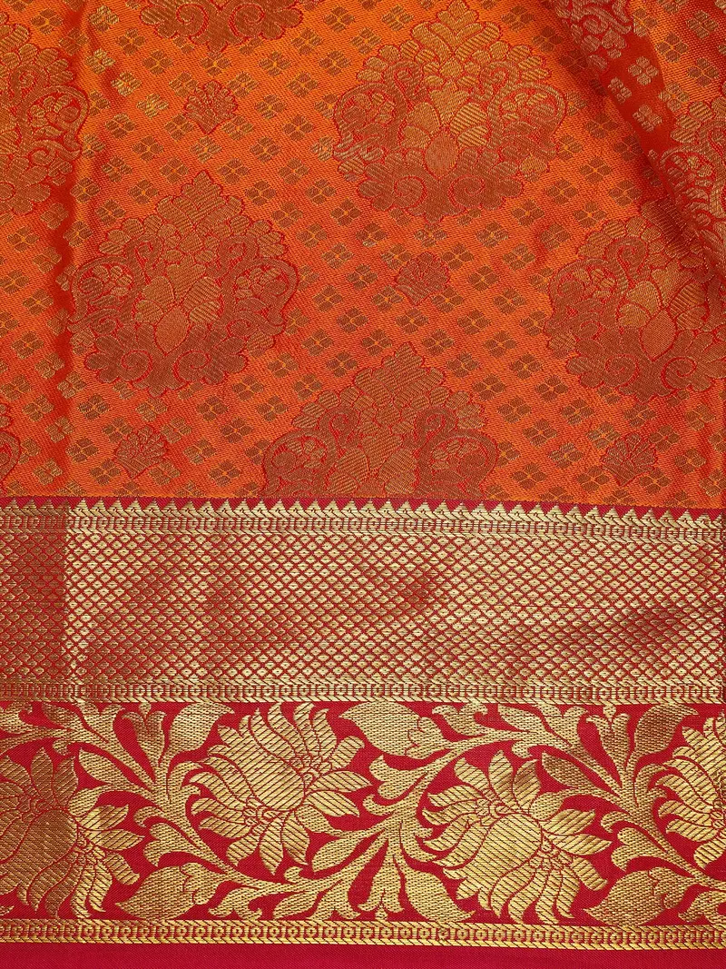 Orange Butta Woven Design Kanchipuram Silk Saree 2