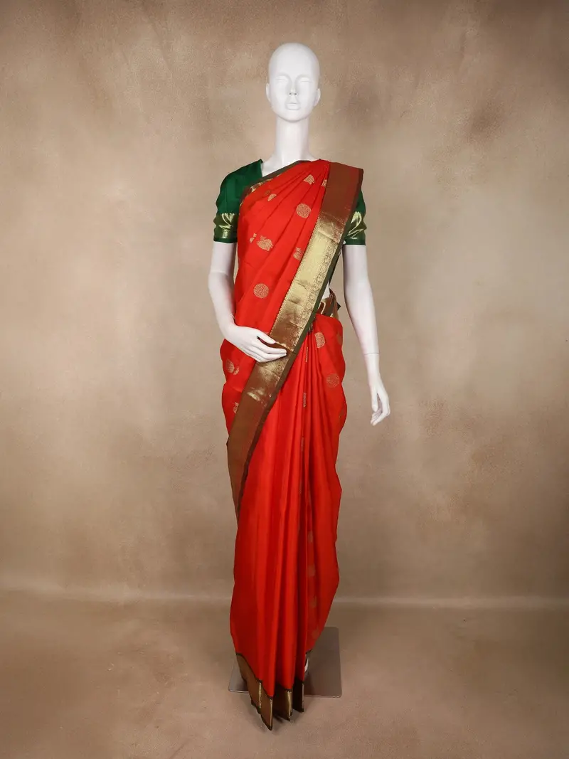Orange Butta Woven Design Kanchipuram Silk Saree With Contrast Border 1