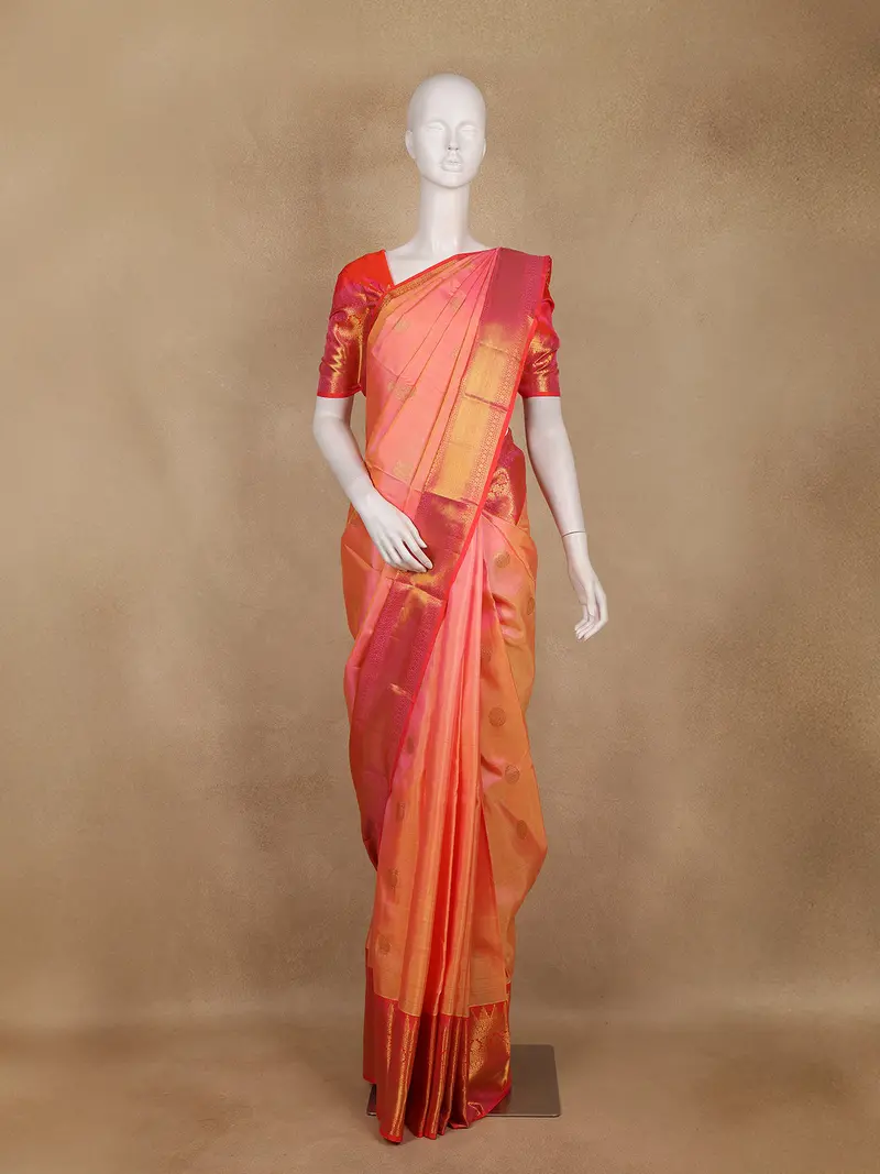 Orange Butta Woven Design Pure Kanchipuram Silk Saree 1