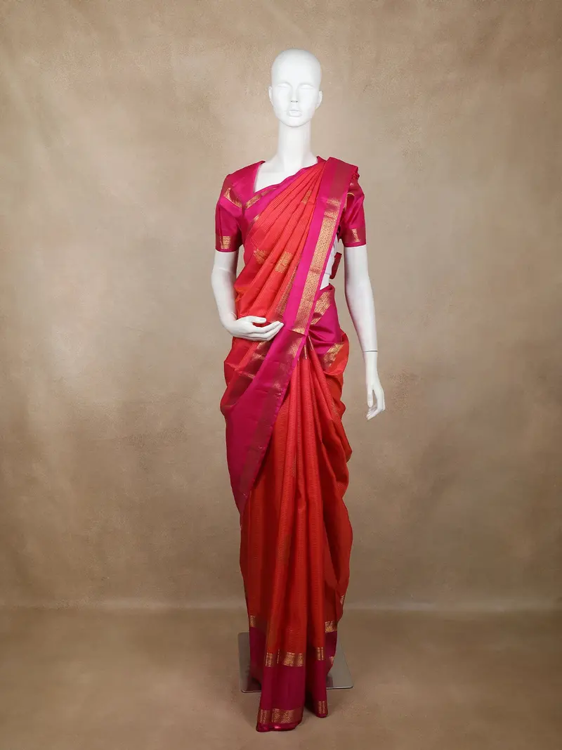 Orange Butta Woven Design Pure Kanchipuram Silk Saree With Contrast Zari Woven Border 1