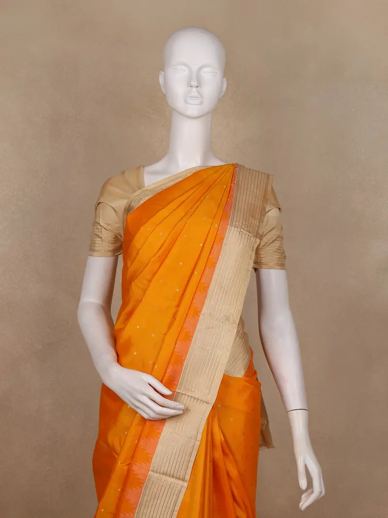 Orange Butta Woven Design Pure Kanchipuram Silk Saree With Golden Zari Border 2
