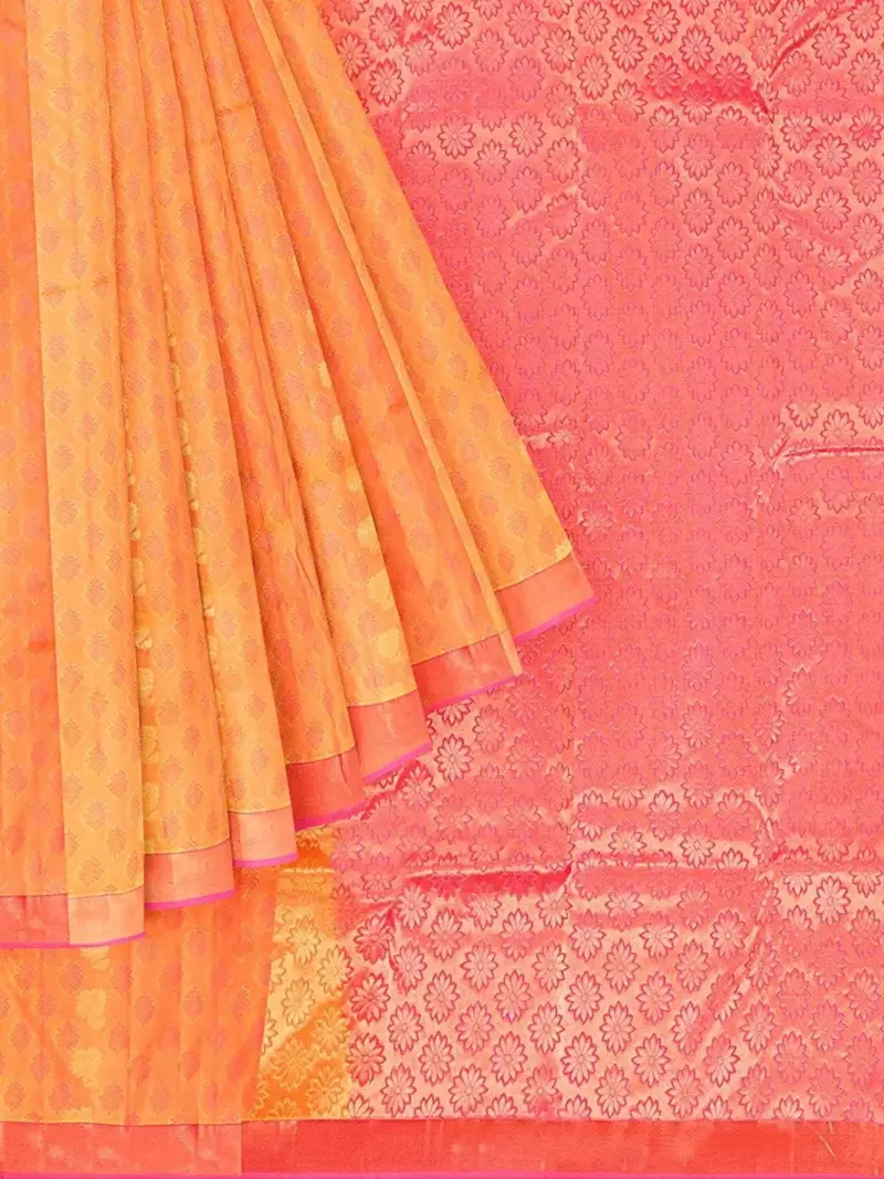 Orange Colour Silk Saree With Floral Motif On The Body And Contrast Zari Border 1