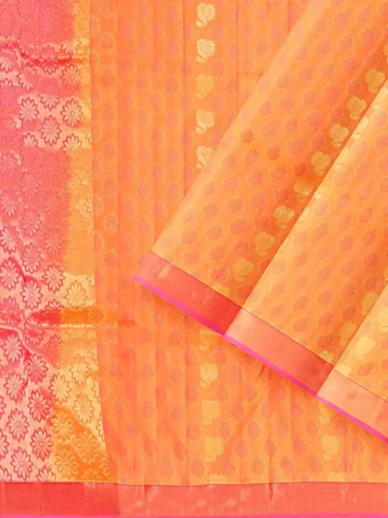 Orange Colour Silk Saree With Floral Motif On The Body And Contrast Zari Border 2
