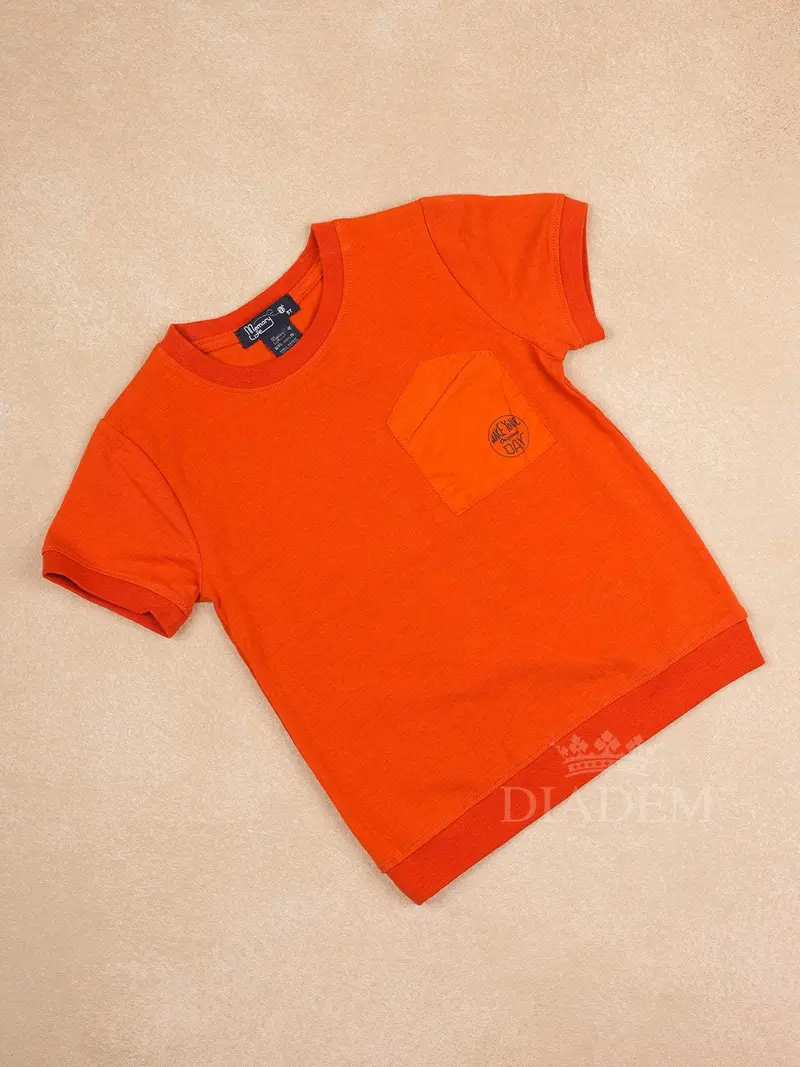 Orange Cotton Half Sleeve T-Shirt With Pocket For Boys 1