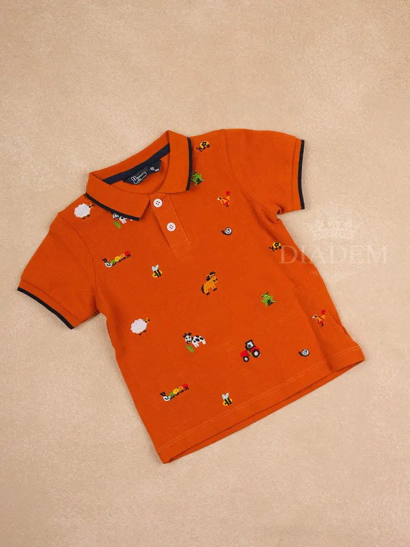Orange Cotton Polo Half Sleeve T-Shirt For Boys 1