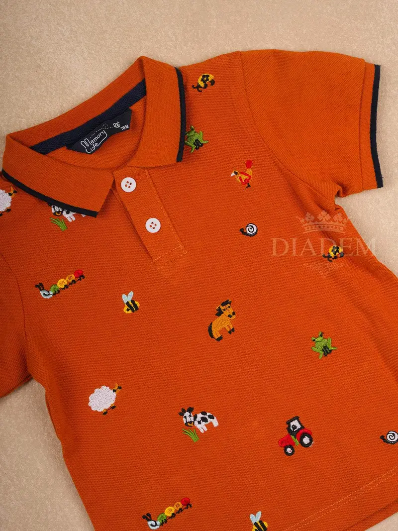 Orange Cotton Polo Half Sleeve T-Shirt For Boys 2