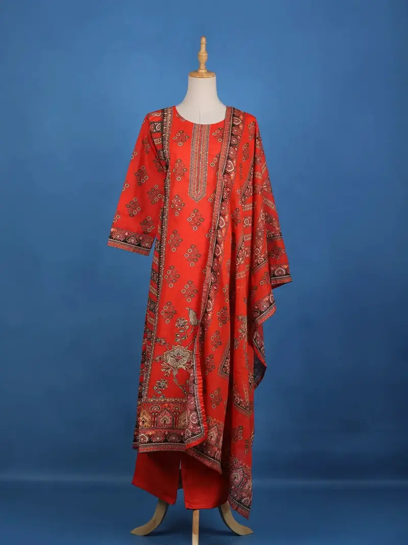 Orange Diamond Designed Cotton Salwar Suit 1