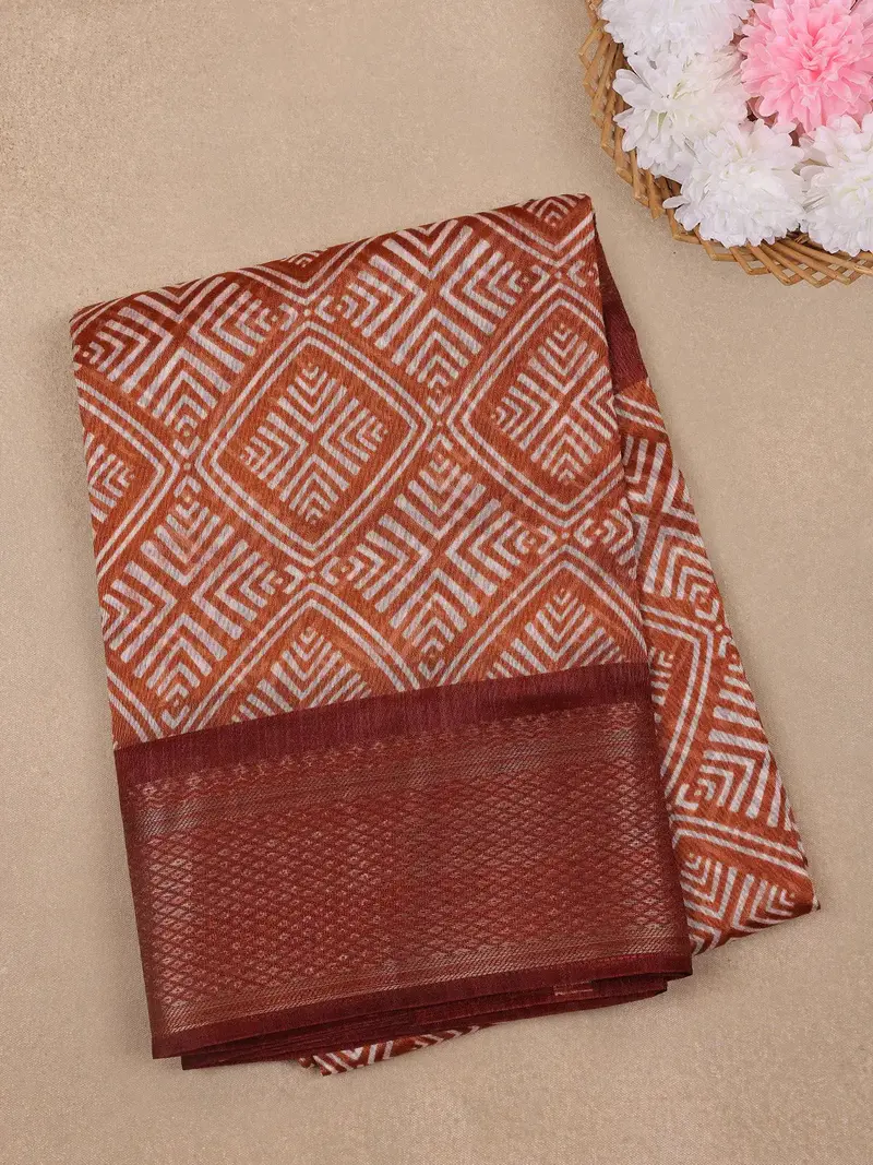 Orange Diamond Designed Fancy Cotton Saree 1