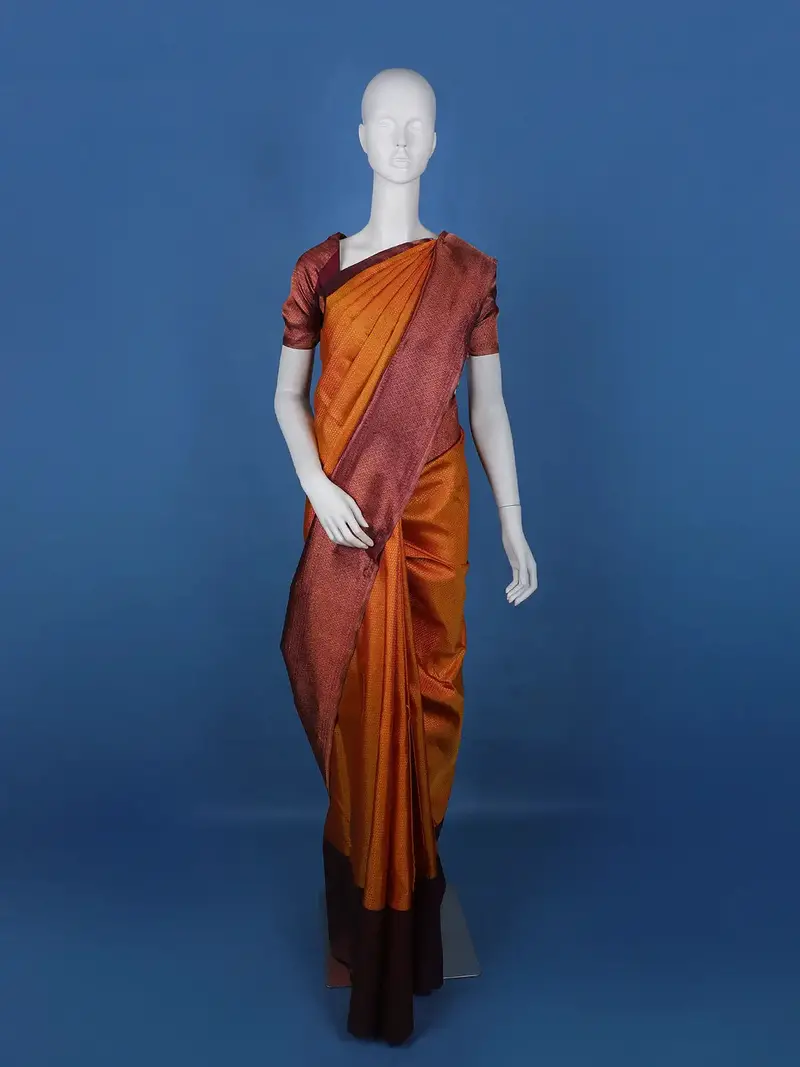 Orange Dot Zari Woven Pure Kanchipuram Silk Saree 1
