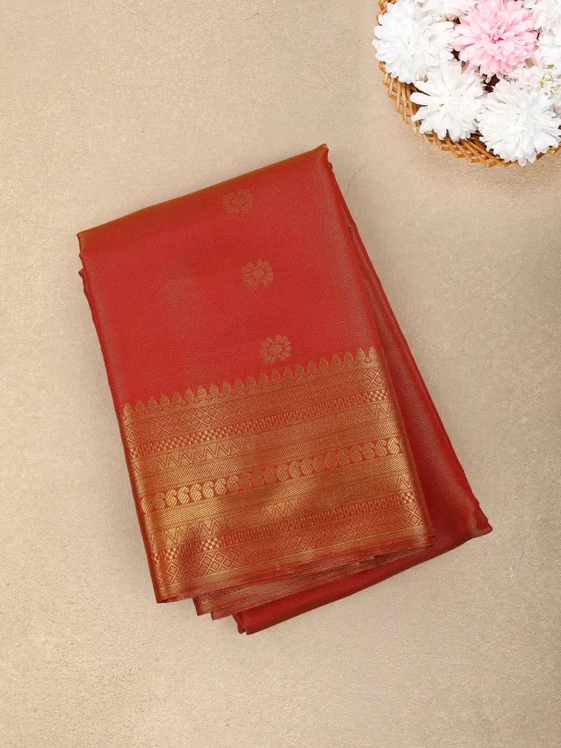 Orange Floral Butta Zari Woven Design Tissue Designer Saree With Zari Border 1