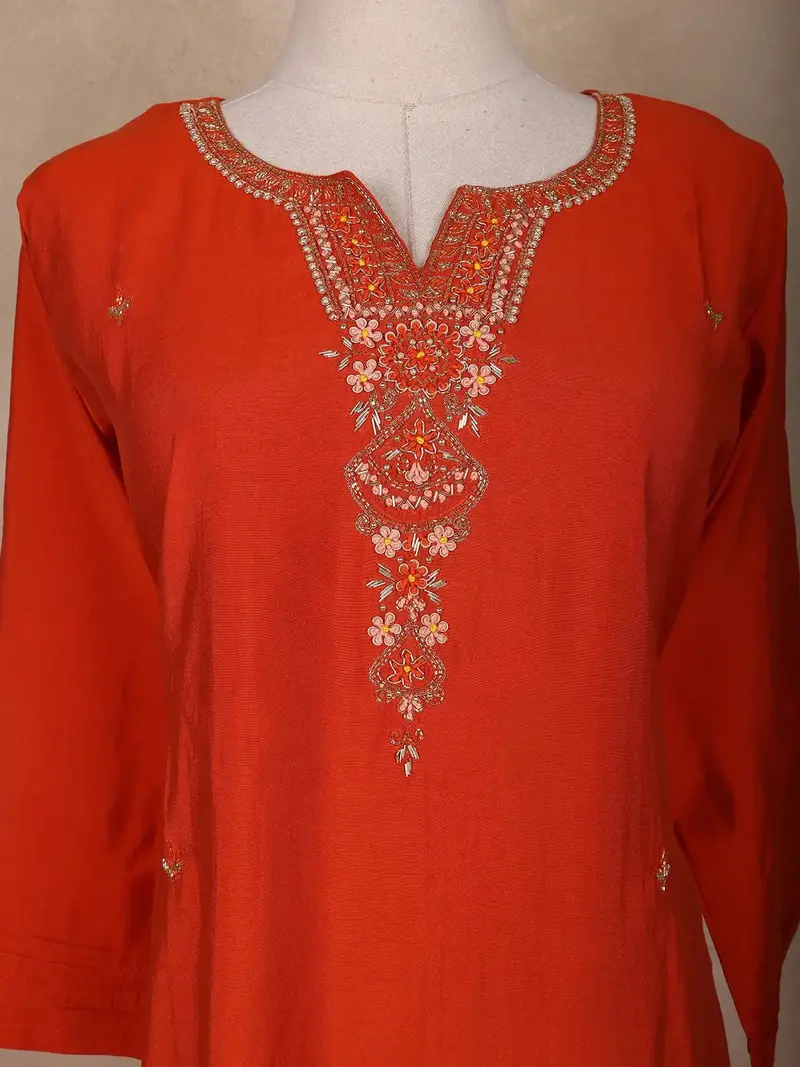 Orange Floral Design Cotton Straight Cut Salwar Suit 4